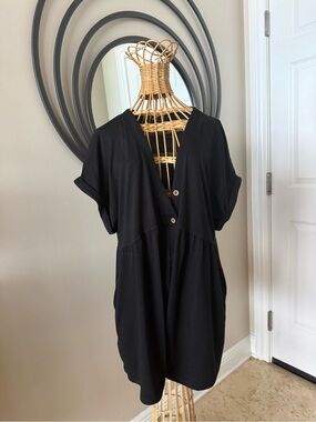 Black V-Neck Button Front Women’s Romper
